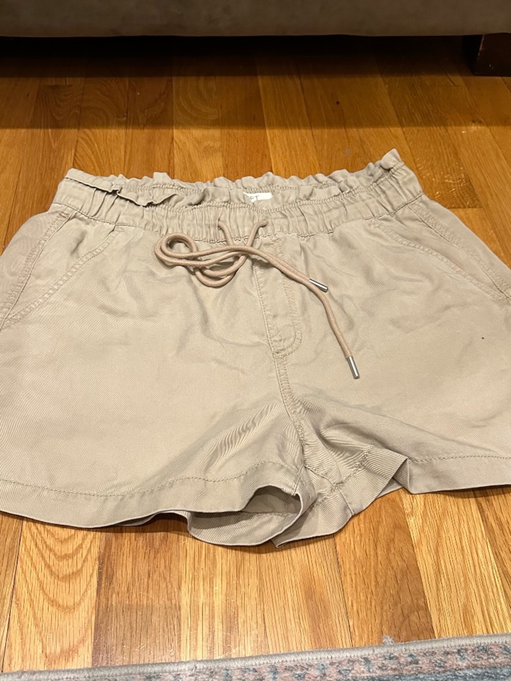 LOFT Beige High-Waist Paperbag Drawstring Shorts